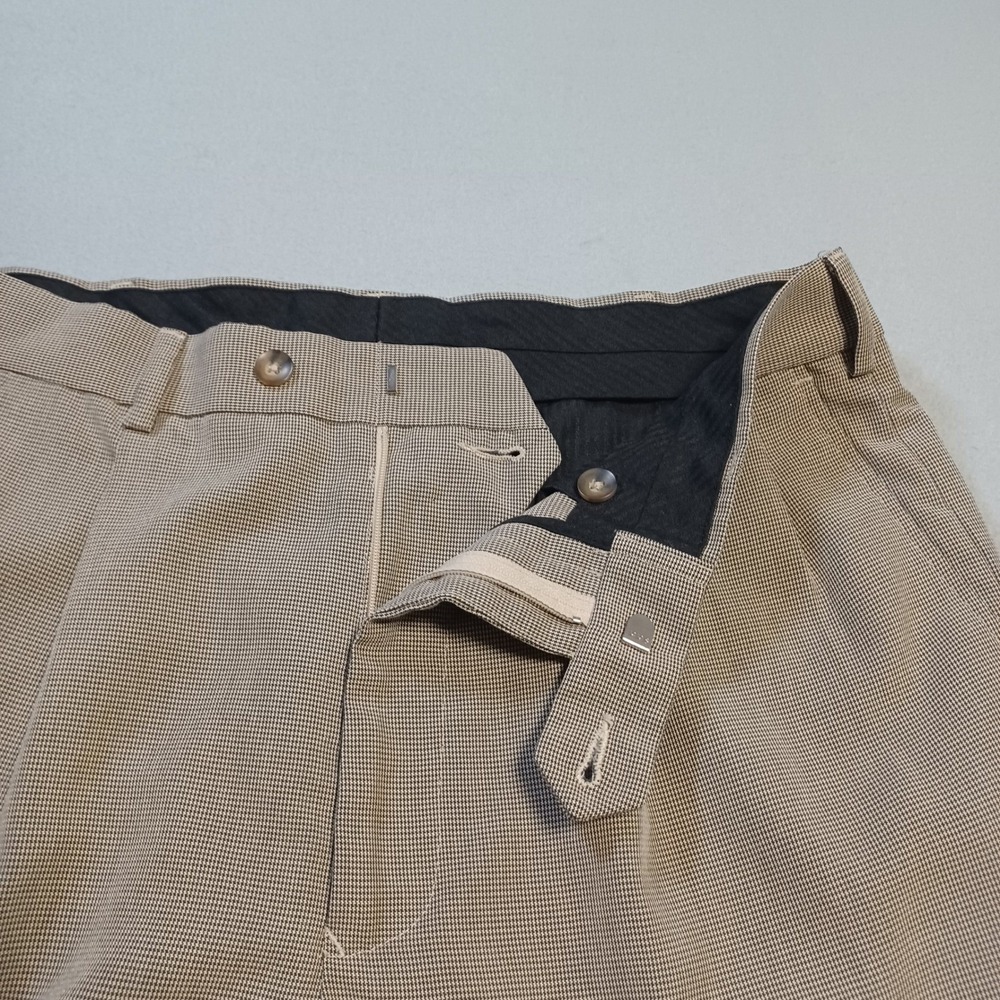 Ivy Crew Classics Mens 32x30 Tan Pleated Micro Check Cuffed Dress Pants Trousers - Picture 8 of 10